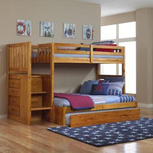 Best Bunk Beds Mission Twin Over Full Staircase Bunk Bed with Trundle in Honey Finish