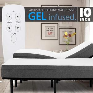 Blissful Nights 10 Inch Gel Infused Medium Firm Memory Foam Mattress with Adjustable Bed Frame Combo
